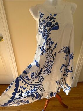 Maeve White Dress with Blue Floral Print - Mini